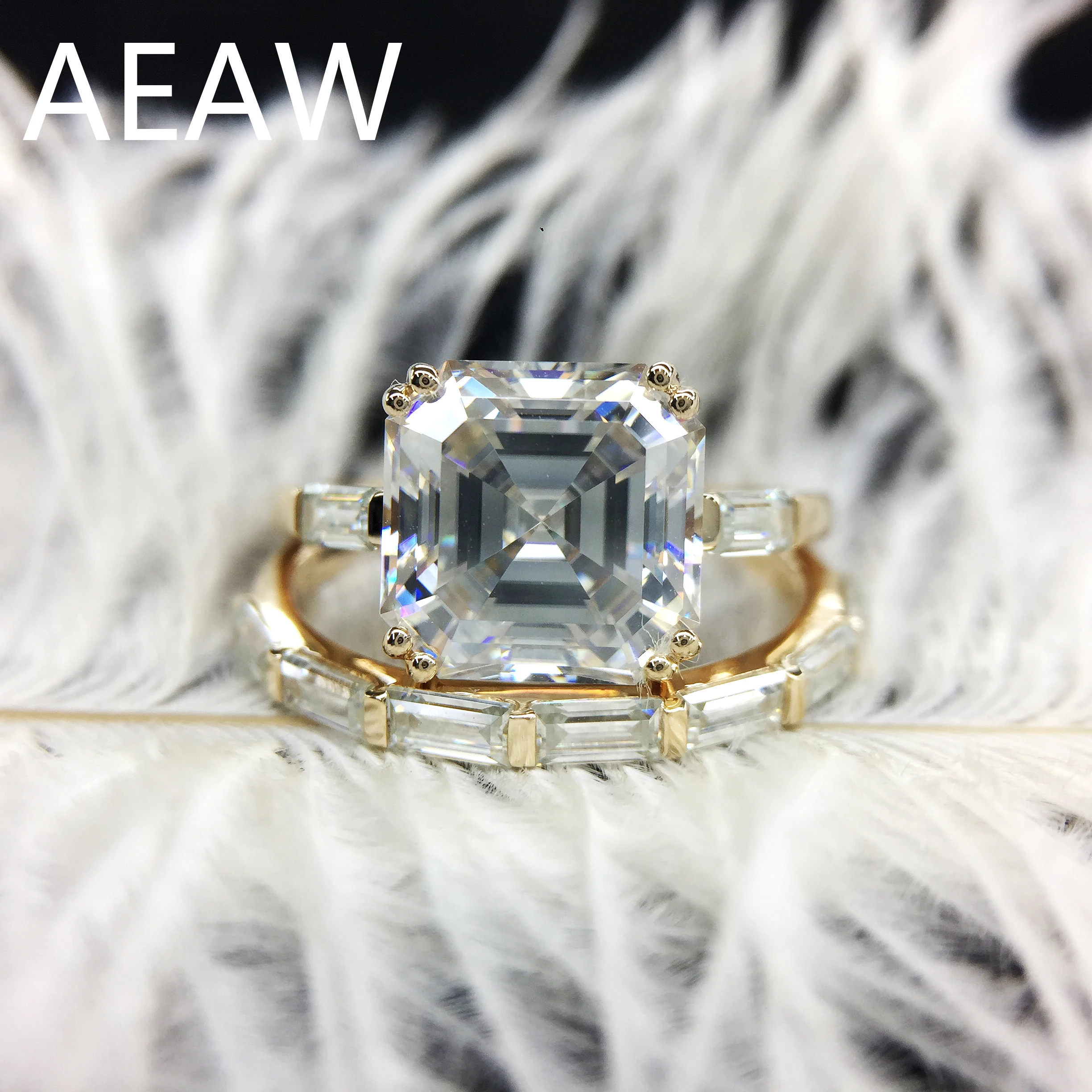 4.5ctw Asscher Cut Moissanite комплект из двух предметов набор колец однотонный 14 K желтое