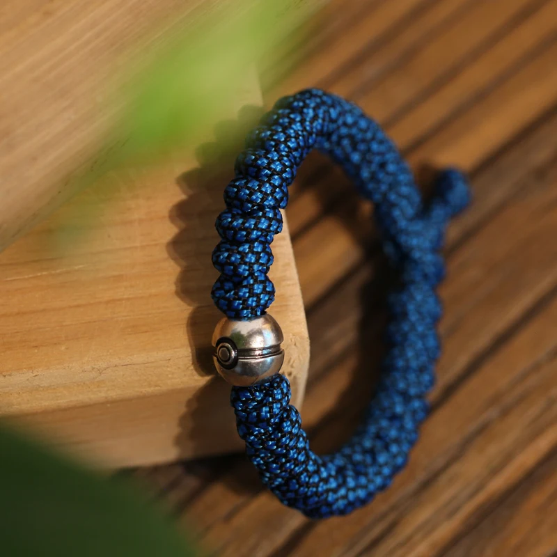 

Mcllroy Weave bangle Navy blue Umbrella rope Nylon style Men Lucky beads Viking bracelets Retro ball Men bracelet Charms joyas