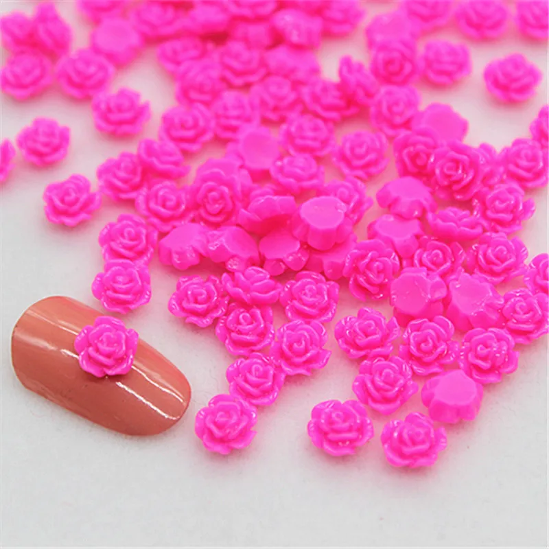 100 шт 6 мм милые изысканные маленькие цветы из полимера, розы с плоской задней стороной Кабошон DIY украшения для ногтей - Цвет: hot pink 100pcs