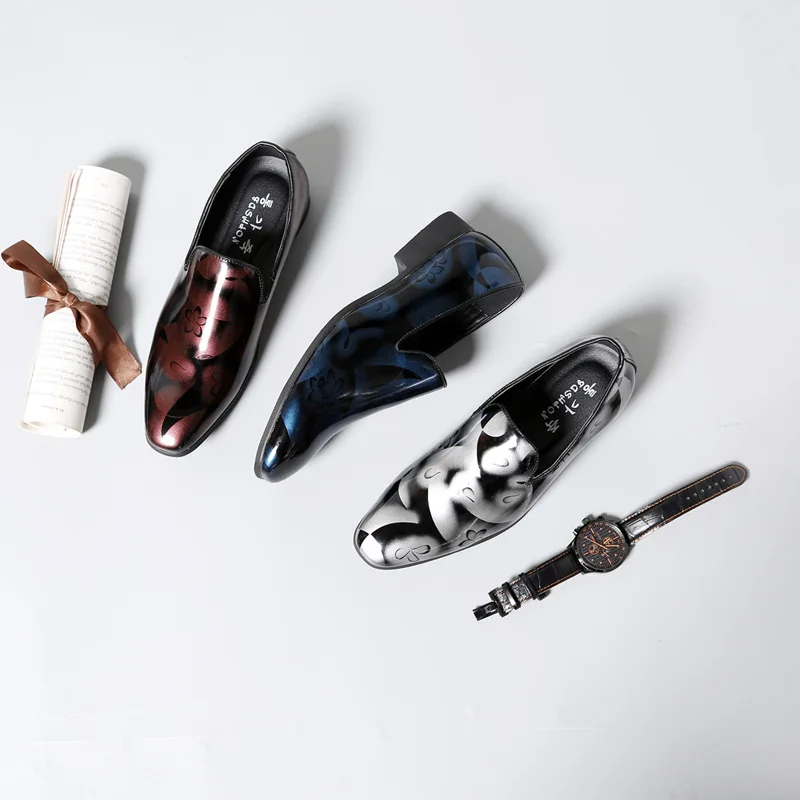 Couro Slip Para Apartamentos White Ocasional De Dos 2018 Homens blue Oxfords Sapatas Hombre Sapatos Zapatos Mocassins on red Floral Condução qv6TzF0Tc