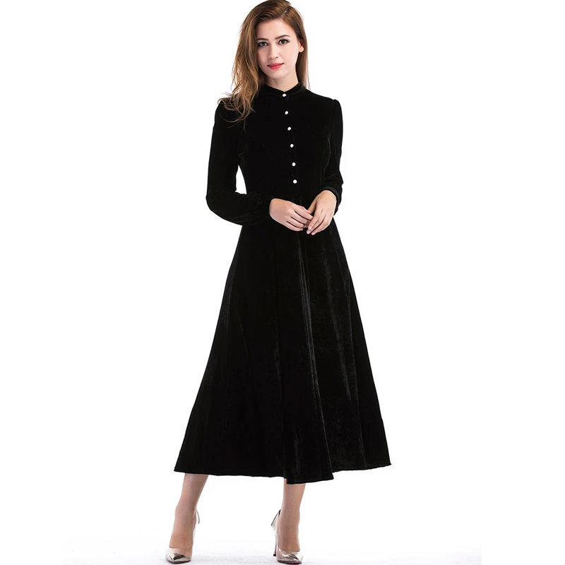 2018 Invierno Vestidos fiesta de noche vestido de para las mujeres de manga larga Vintage negro Vestidos S XL|dress for|velvet dresses for womendress for women - AliExpress