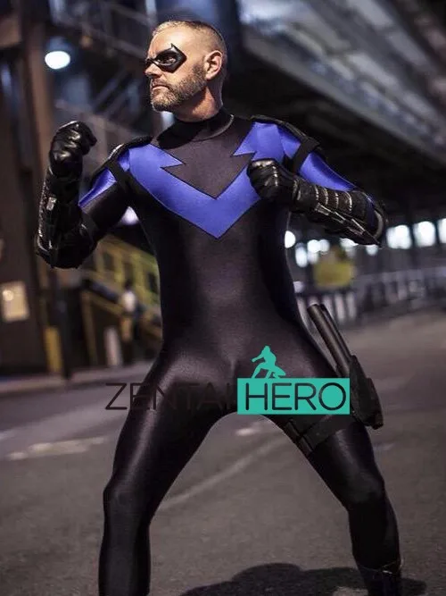 Free Shipping DHLNEW X-men Nightwing Cosplay Costumes For 2017 Halloween Party Black Superhero Zentai Catsuit 16090902