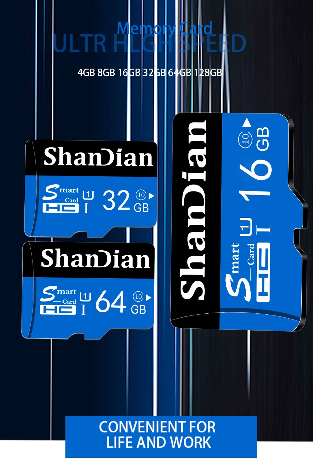 Shandian Высококачественная карта Micro SD 4 ГБ 8 ГБ 16 ГБ 32 ГБ 64 Гб 128 Гб карта памяти TF карта Бесплатный SD адаптер Розничная упаковка