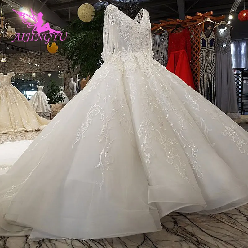 

AIJINGYU New Wedding Dresses With Sleeves Vintage Brush For Bride White Corset Exotic Sexy Plain Sell Gown Bridal Veil
