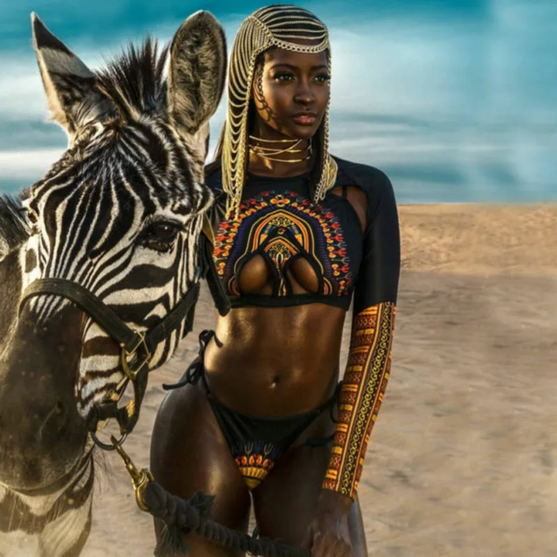 

Sexy Women's Swimsuit Bandage Swimwear High Waist Digital Printing African Plus Size Bikini set Bandeau Beachwear Swimsuits