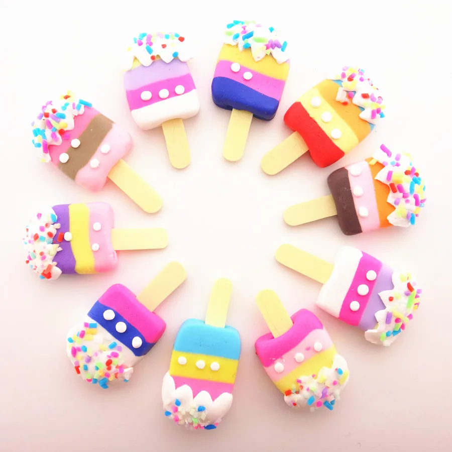 10pcs 17*34MM Mix Colors Kawaii Soft Clay Rainbow Ice Cream Cabochons Handmade Resin Material For DIY Hair Bow Decorative craft supplies resin for crafts