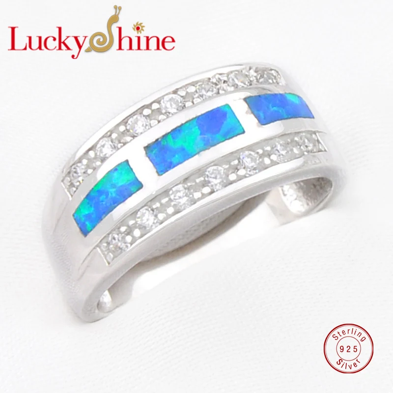 

Promotion Unique Blue White Fire Opal 925 Sterling Silver Rings for Family Friend Russia USA Holiday Gift Rings Australia Rings