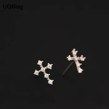 

Fashion 925 Sterling Silver Rhinestone Crystal Cross Stud Earrings For Woman Jewelry Wholesale Free Shipping