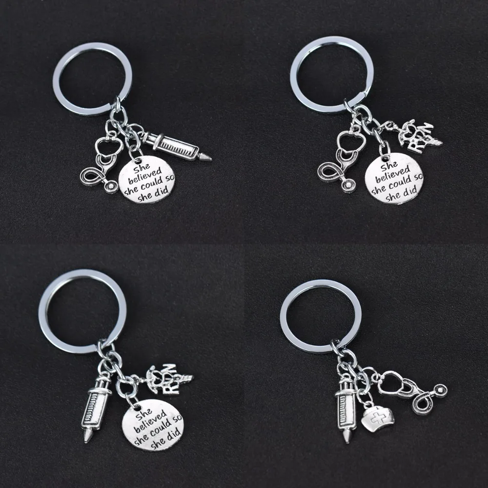 

Nurse Keychain Jewelry Syringe Stethoscope Caduceus Key Chain Keyring Doctor Nurse Physicians Medical Key Holder Graduation Gift