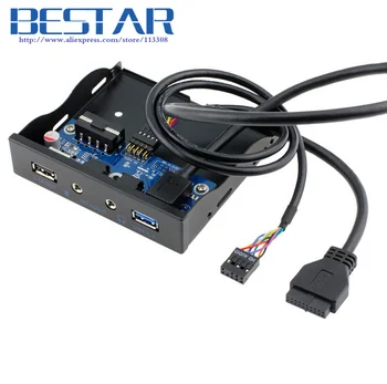 

3.5" Floppy Bay DIY 20Pin USB 3.0 Hub HD Audio 3.5mm Earphone Jack Mic + 2.1A Fast charge Interface PC Front Panel Bracket Mount