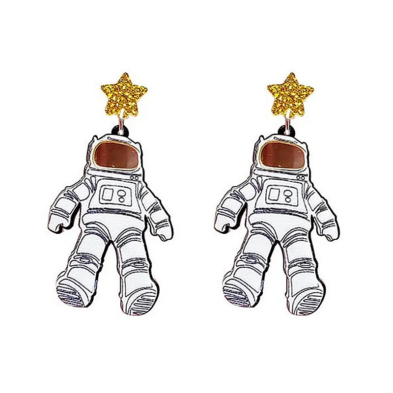 FishSheep Creative Spaceman Acrylic Drop Earrings Cute Glitter Star Space Astronaut Figure Pendant Dangle Earrings Brincos Gift