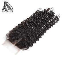 Poker Face Deep Wave Virgin 4x4 кружева закрытие чистый цветные бразильские волосы 8-20 дюймов средняя свободная часть может быть окрашена