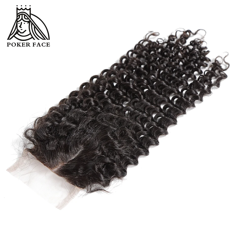 

Poker Face Deep Wave Virgin 4x4 Lace Closure Pure Color Brazilian Hair 8-20 inch Middle Free Part can be dyed