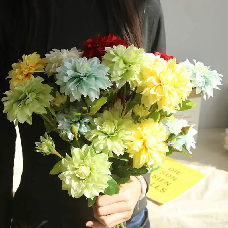 

Artificial Dahlia Flower Wedding Bouquet Decoration Home Christmas DIY Wedding Hand Flower Road Lead Fake Flower