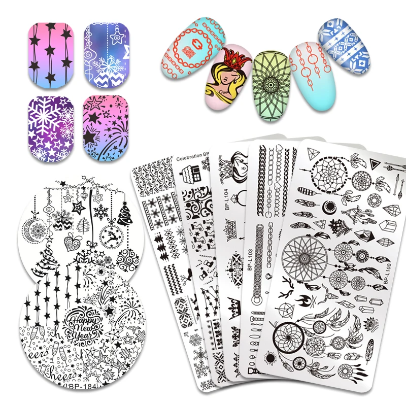 

BORN PRETTY Christmas Snowflake Xmas Santa Claus Reindeer Cat Image Nail Art Stamping Plate Template Stamp DIY Printing Transfer