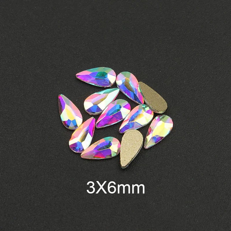 Fashion Crystals AB 30pcs/lot 3D Nail Art Long Water Drop Fancy Shaped Colorful Glass Stones For 3D Nails Art Decorations