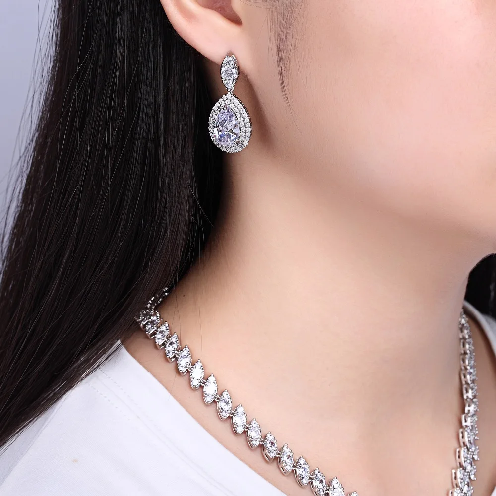 Crystal CZ Cubic Zirconia Bridal Wedding Drop Necklace Earring Set Jewelry Sets Women Accessories CN10001 6 Crystal CZ Cubic Zirconia Bridal Wedding Drop Necklace Earring Set Jewelry Sets Women Accessories CN10001 - Image 6