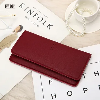 

2019 Long Ladies Wallet Soft PU Leather No Zipper Pop Style Simple Slim Buckle Photo Holder Wallet Elegant Women Purse Clutch