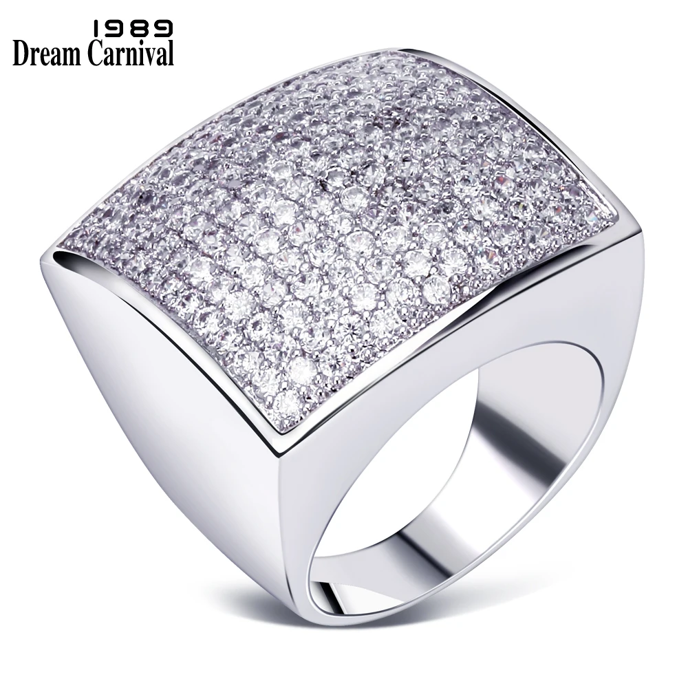 

DreamCarnival 1989 Big Square Rings for Women Wedding Party Anniversary Rhodium Gold Color CZ Paved Anillos Mujer Bagues SJ14371