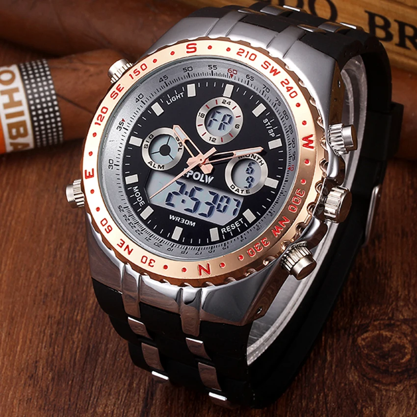 

Mens Electronic Luxury Waterproof Rubber LED Digital Watch Men Sport Military Analog Quartz Clock Male Relogio Masculino