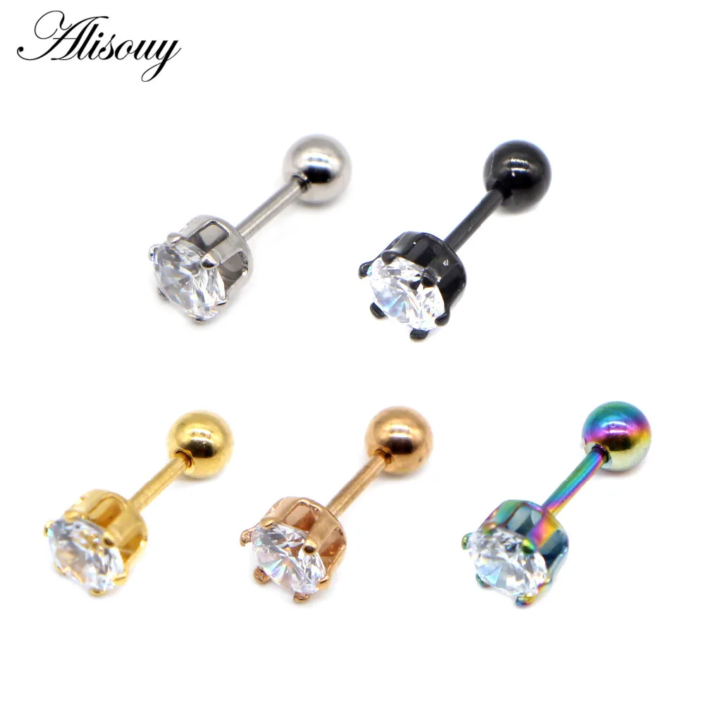 

5 Colors High quality 1 Pair titanium steel Zircon Stud Earrings Piercing Stud Earrings for women Elegant Jewelry Fashion Gift