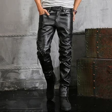 Весенние мужские брюки из искусственной кожи тонкие прямые Теплые Ретро кожаные брюки мотоциклетные брюки Haining tide/28-36