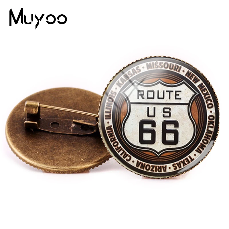 2018 New Route 66 Spilla Pin Usa Route 66 Road Logo Spille Cabochon In Vetro Accessorio Per Gioielli Cartello Stradale Stagionato