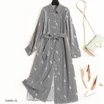 

European style 2019 New arrivals summer Spring fashion women clothes temperament striped patchwork printing vintage dress T3069