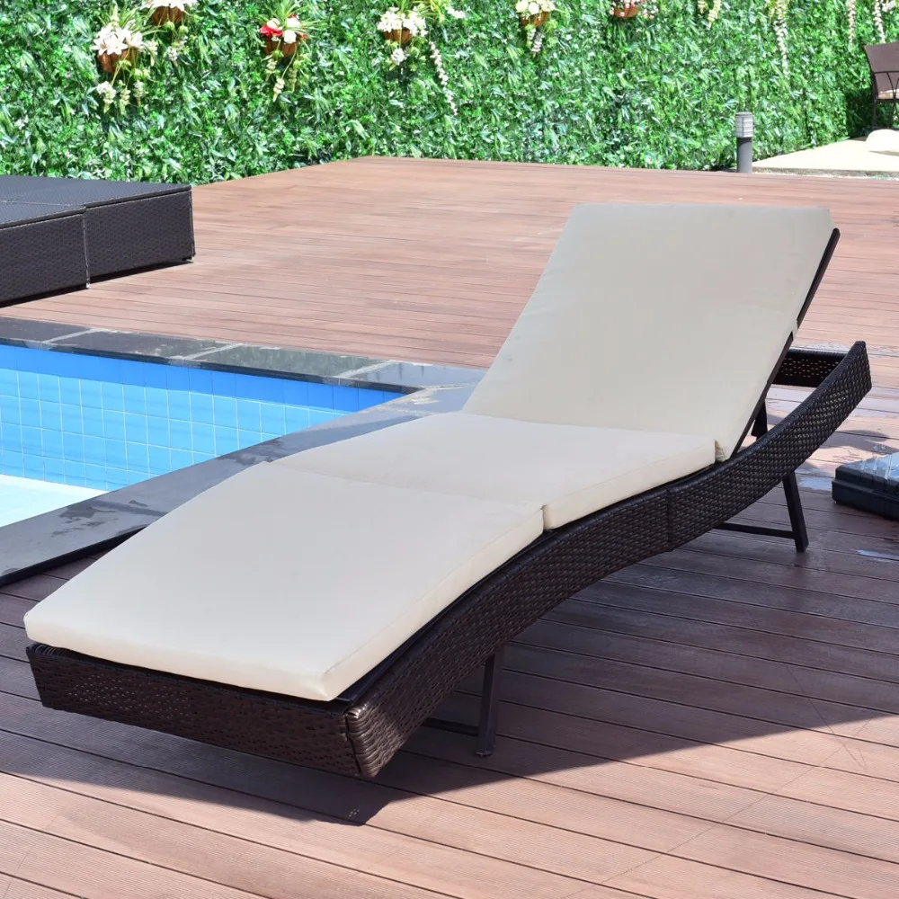 Giantex Patio cama de sol ajustable piscina mimbre silla portátil