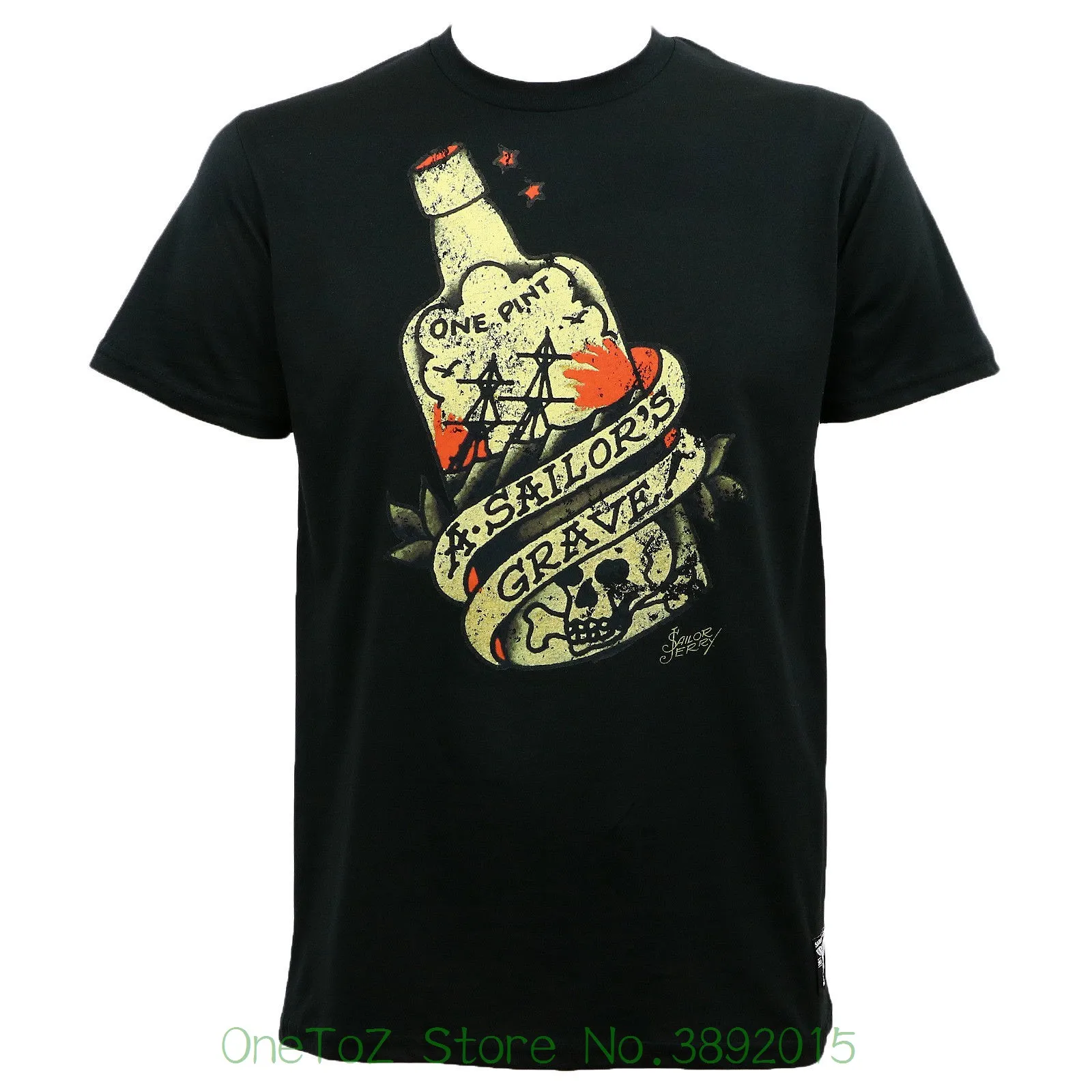 Tops Men T Shirt Sailor Jerry Tattoo Sailor' S Grave Rum Bottle Black Slim Fit T-shirt S - 2xl New