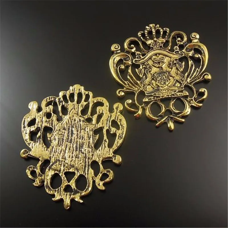 8Pieces)Antiqued Gold Crown Shaped Zinc Alloy Charming Pendants 50*42mm Vintage Necklace Bracelet Charms Handmade 32473