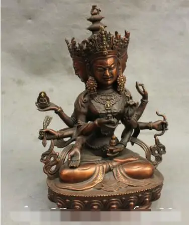 

S4525 9" Tibet Pure Bronze 8 Arms Namgyalma & Ushnishavijaya GuanYin Buddha Statue Set