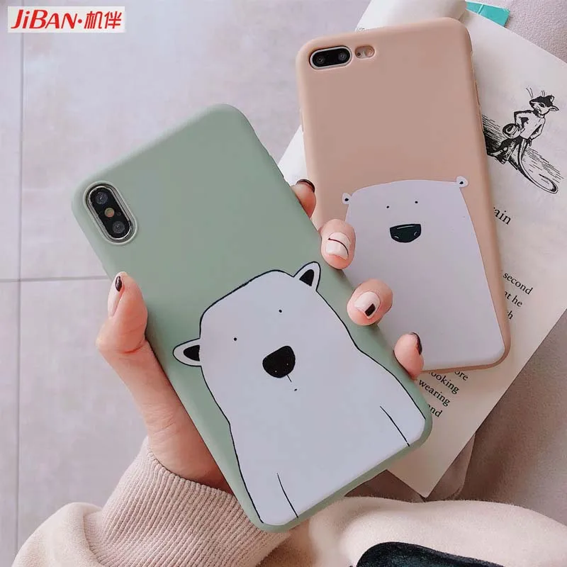 JIBAN милый мультфильм белый медведь пары чехол для телефона IPhone Xs/MAX/XR Iphone 6 6s plus 8