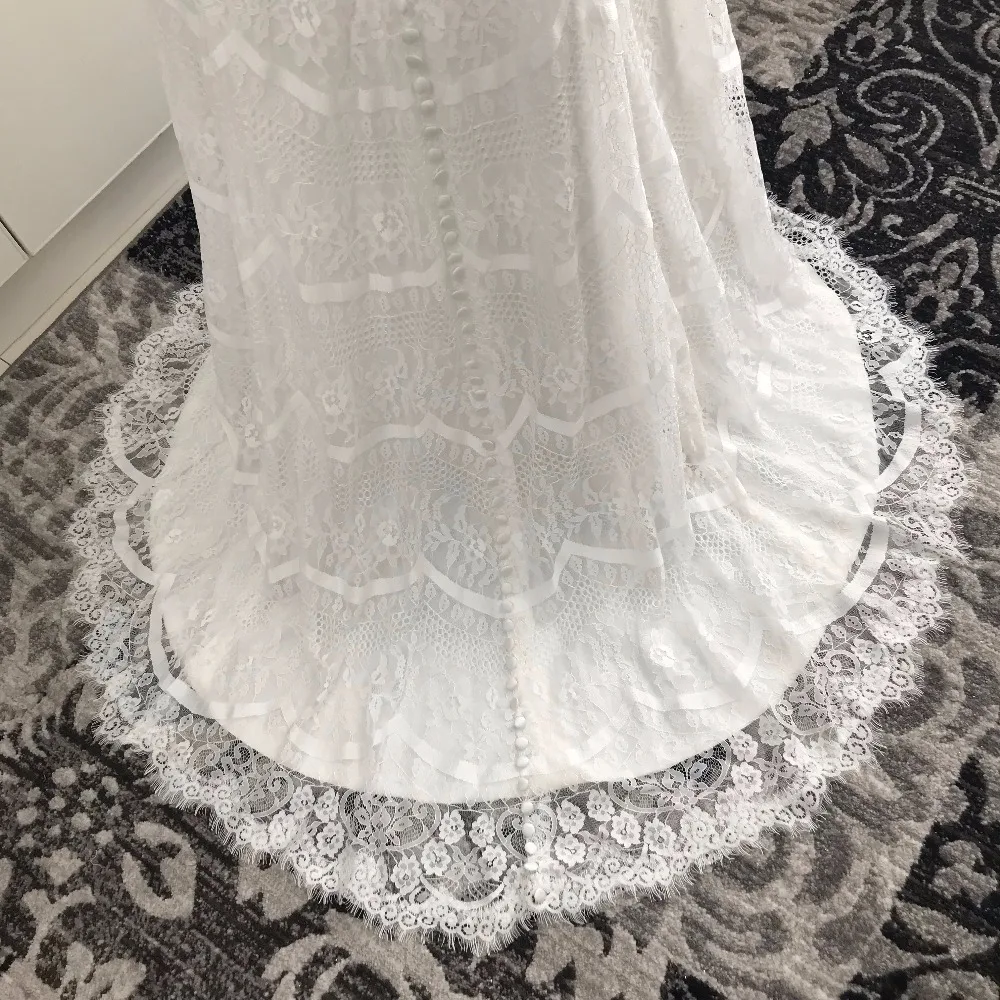 Mryarce 2018 vestido de noiva Amazing Lace Mermaid Wedding Dress V Neck Sleeveless Buttons Back Bridal Gowns Chic  (6)