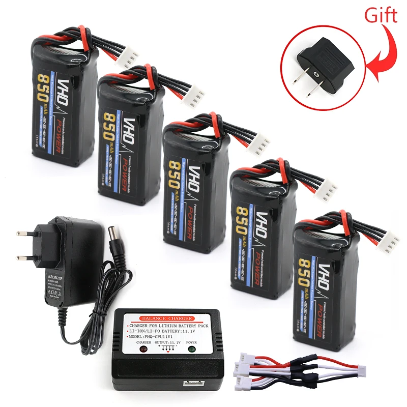 

VHO 5PCS 3s lipo battery 11.1V 850mah 30C and charger For Quadcopters Helicopters RC Cars Boats High Rate batteria lipo car part