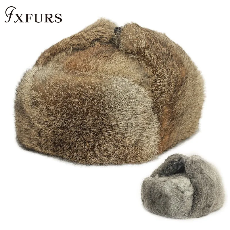 

Men Winter Real Rabbit Fur Warm Hat/Russian Bombers Guard Cheek Hat Cap Lei Feng Hat Snow Caps Male Winter Ear Flaps Trapper Out