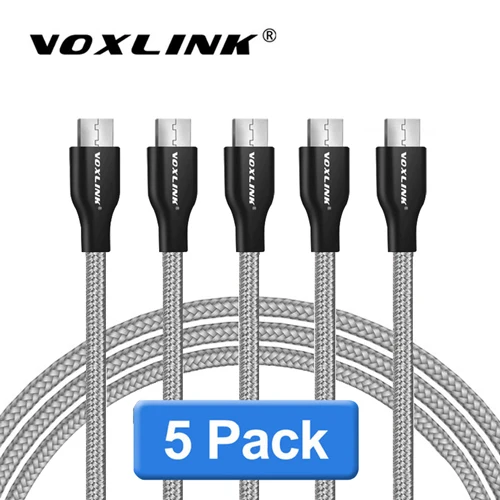 VOXLINK Micro USB кабель для samsung S6 S7, быстрая зарядка, синхронизация данных, зарядный кабель для huawei, htc, Android, мобильный телефон, USB кабели - Цвет: Grey-5Pack