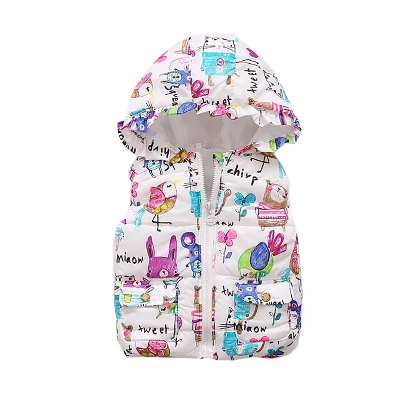

Baby Kids Spring Autumn Girls Vest Hooded Cartoon Warm Lovely Clothes Fashion High Quality Girl Vest Outwear 1-5T Baby Outfits