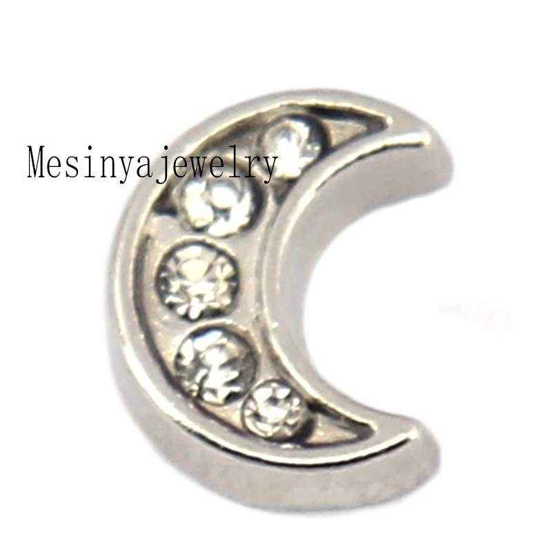 

10pcs Silver Color Moon With Zircon Custom Floating Charms For Glass Locket