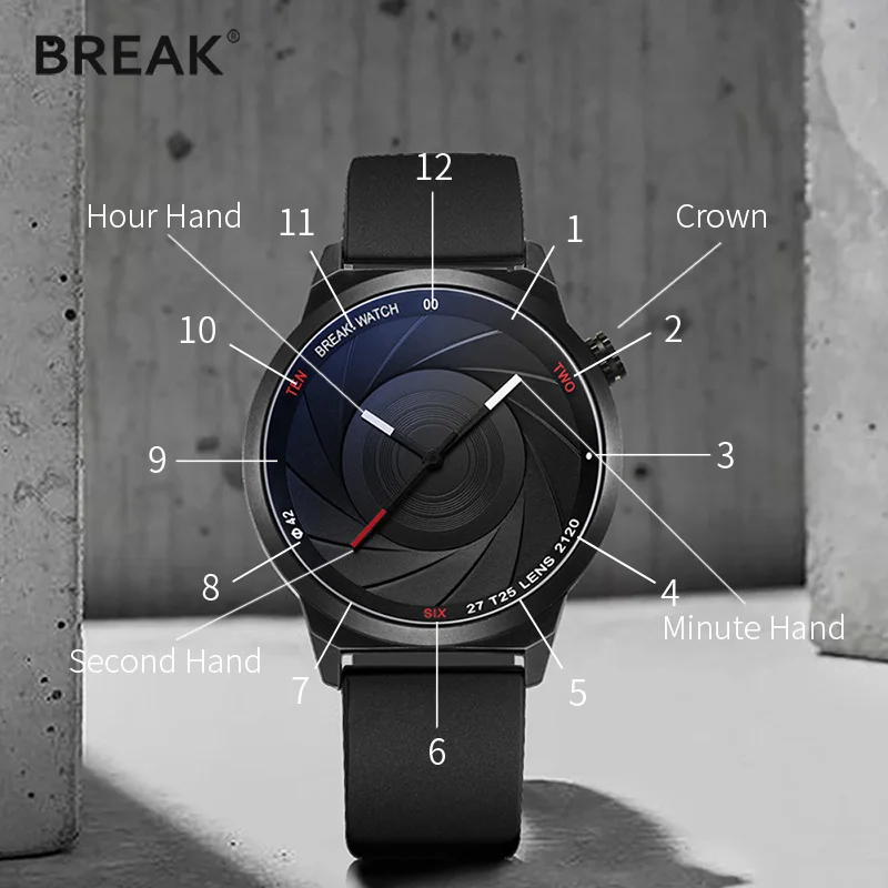 Online Romper la serie creativa única del fotógrafo del estilo de la Cámara de los hombres de las mujeres Casual del cuarzo del deporte del reloj de pulsera de la correa del acero
