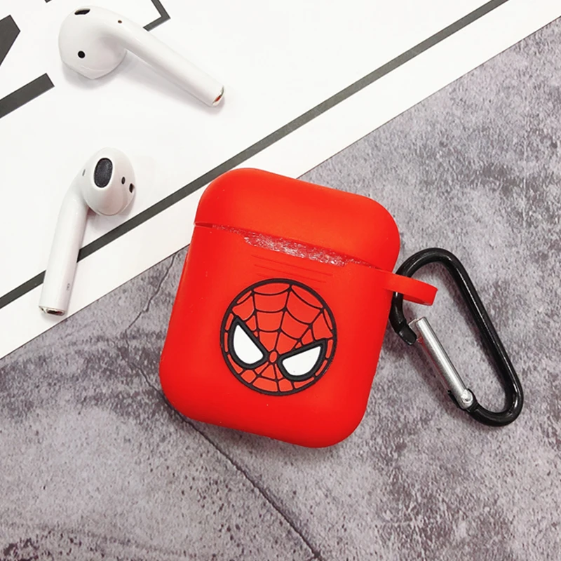 Силиконовый чехол для Apple Airpods, милый чехол, защитная крышка, Bluetooth наушники, зарядный чехол, анти-потеря, Marvel, с брелоком - Цвет: Spiderman 2