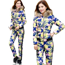 Femme 2016 New Winter Jacket Suit Autumn Warm Plus Size Camouflage Slim Parka Coat + Pants 2 Piece Set Woman a522