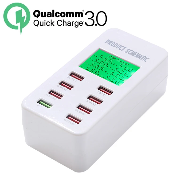 Quick Charge 3.0 สมาร์ทชาร์จ USB 8 พอร์ตจอแสดงผล LCD USB ชาร์จสำหรับ
