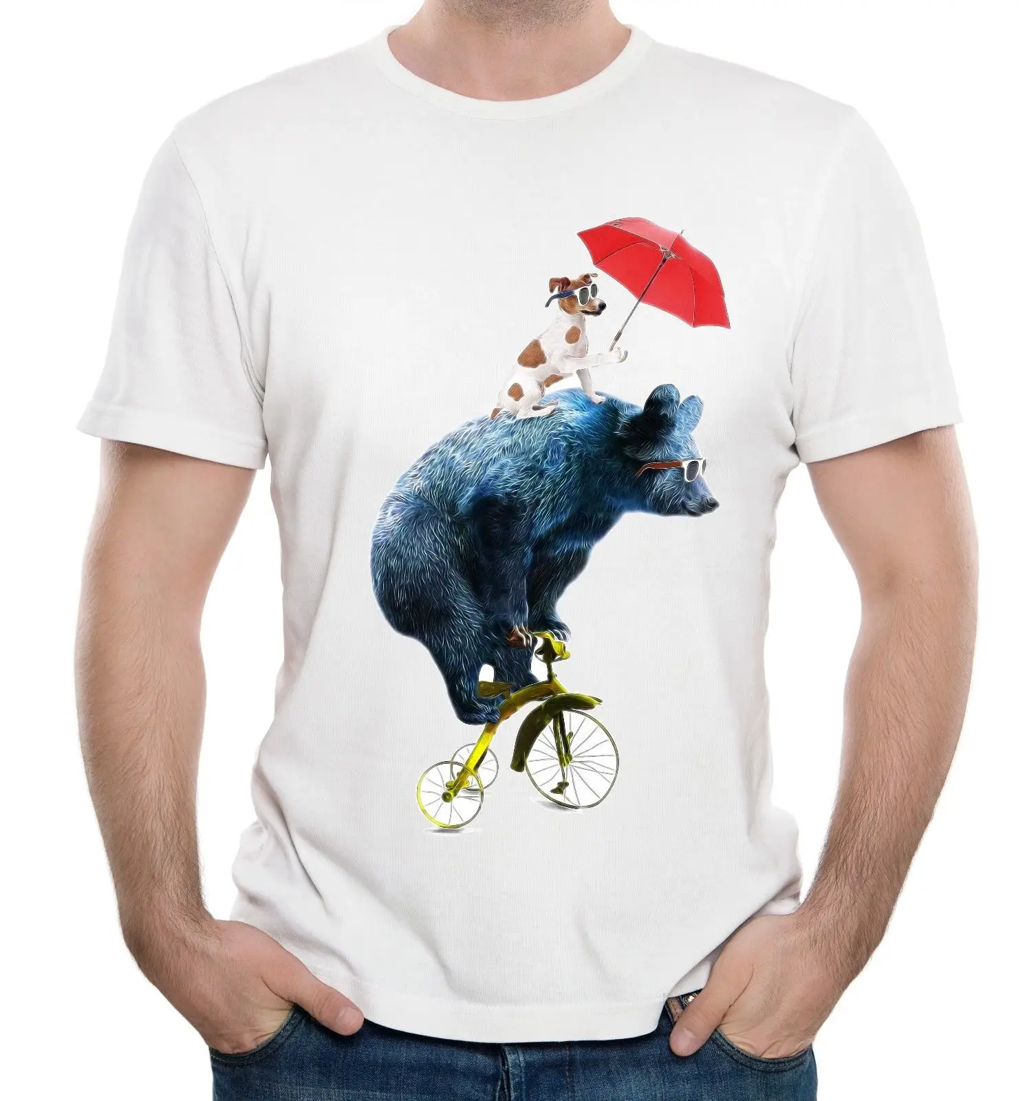 Anjing Tahan Payung Naik Beruang Naik Sepeda Roda Tiga Badut