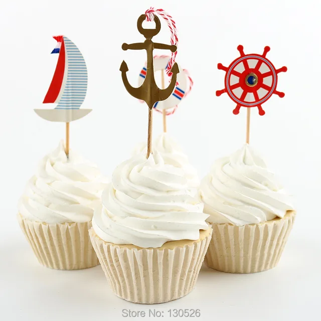 Aliexpress Com Buy 24pcs Lot Beach Style Ocean Themed Cupcake