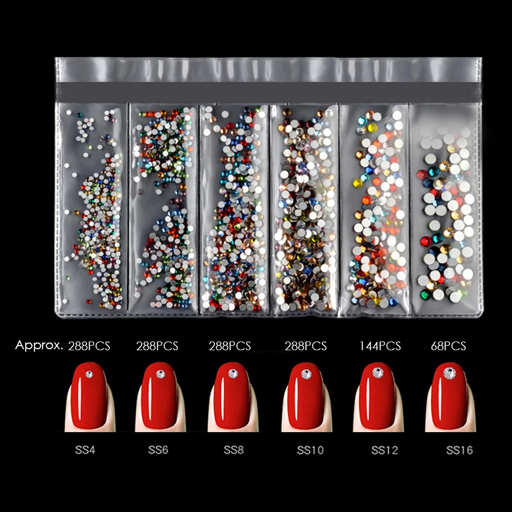 Стразы для ногтей с плоской обратной стороной, для украшения ногтей, драгоценные камни, аксессуары для маникюра, SS4-SS16 для ногтей, Хрустальные стеклянные камни, блестящие стразы