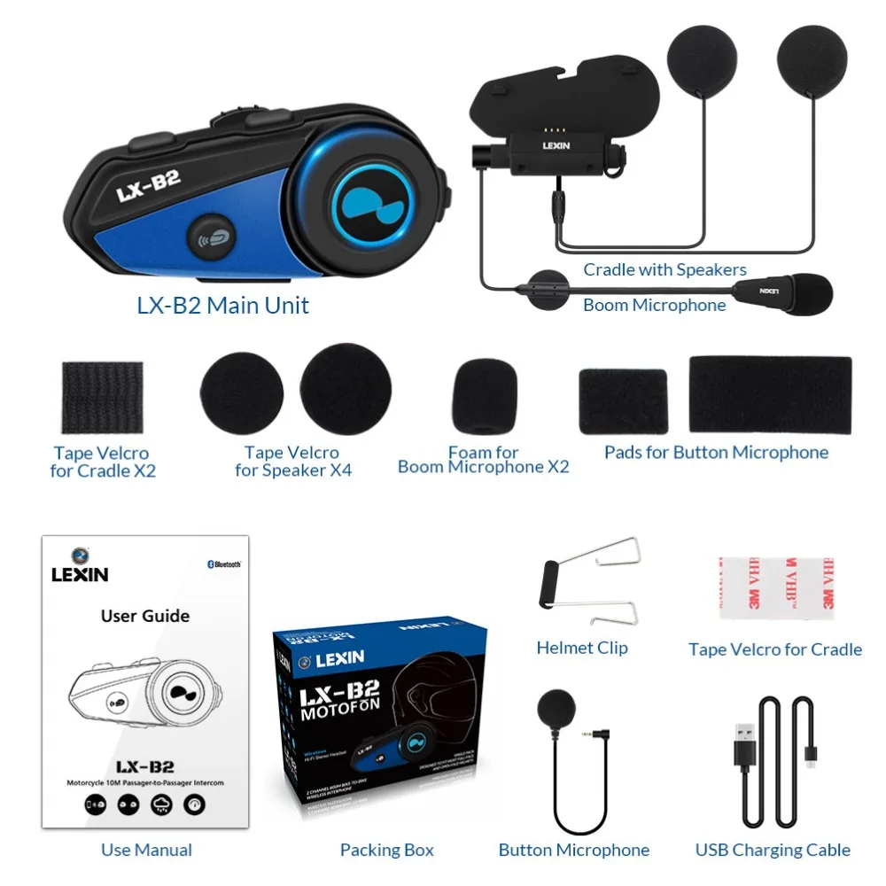 Новейший Lexin-B2 мотоциклетный Bluetooth шлем гарнитура Интерком BT беспроводной домофон intercomunicador bluetooth para motocicleta