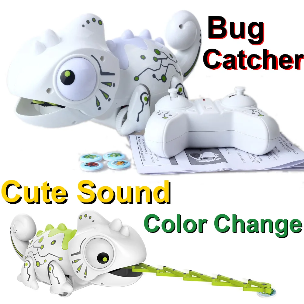 Impulls RC Animal Toys White Chameleon Color Changeable Smart Remote Control 2.4 GHZ Novelty Toy Children Kids Gift Party FSWOB