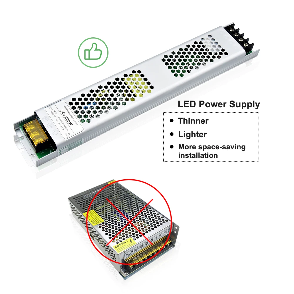

200W LED Power Supply Switching Converter LED Dimmable Transformer Dimming Power Supply (12V/24V) Good Heat Disapation