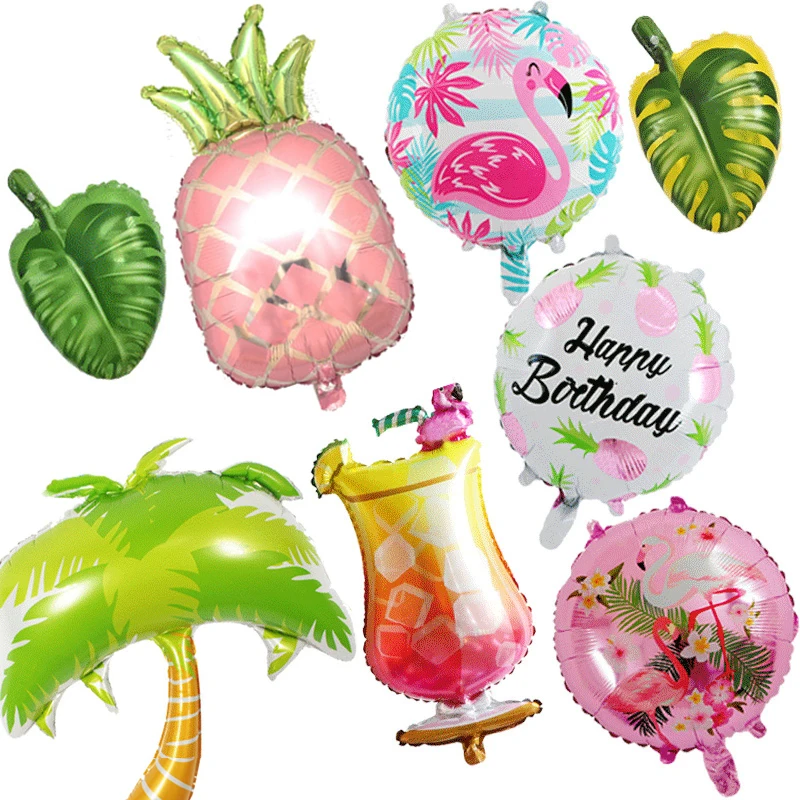 

Flamingo Wedding Palm tree Beach Party Foil Balloon Pineapple Leaves Round Tropical Hawaiian Summer Birthday Party Balloons